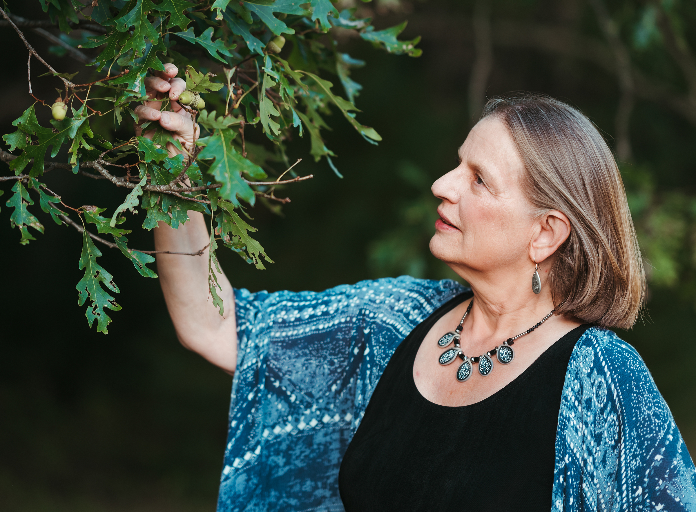 Annette inspecting acorns